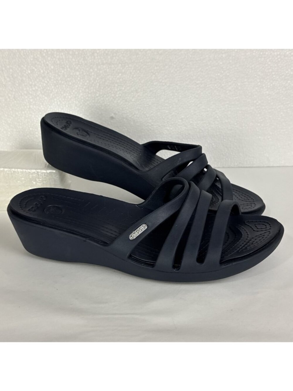 Crocs Navy Blue Rhonda Wedge Slip On Sandals Women's size 11
